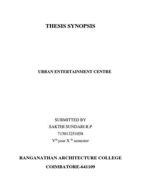 Thesis Synopsis: Urban Entertainment Centre .